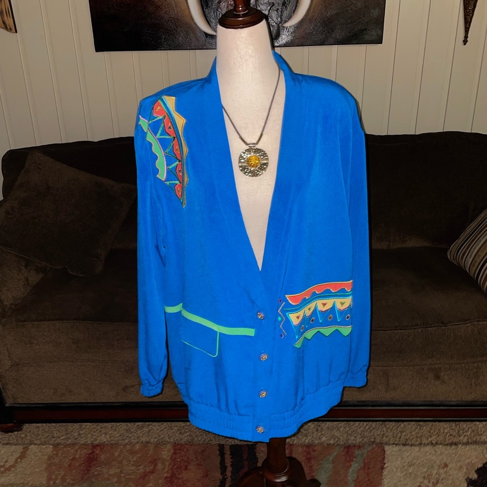 City Girl by Nancy Bolen • Medium • Blue • Geometric Design • Jacket •New W/Tags